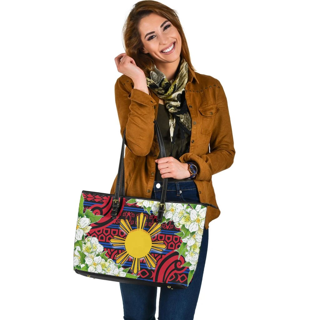 Philippines Leather Tote Bag - Jasmine Flower Style - Polynesian Pride