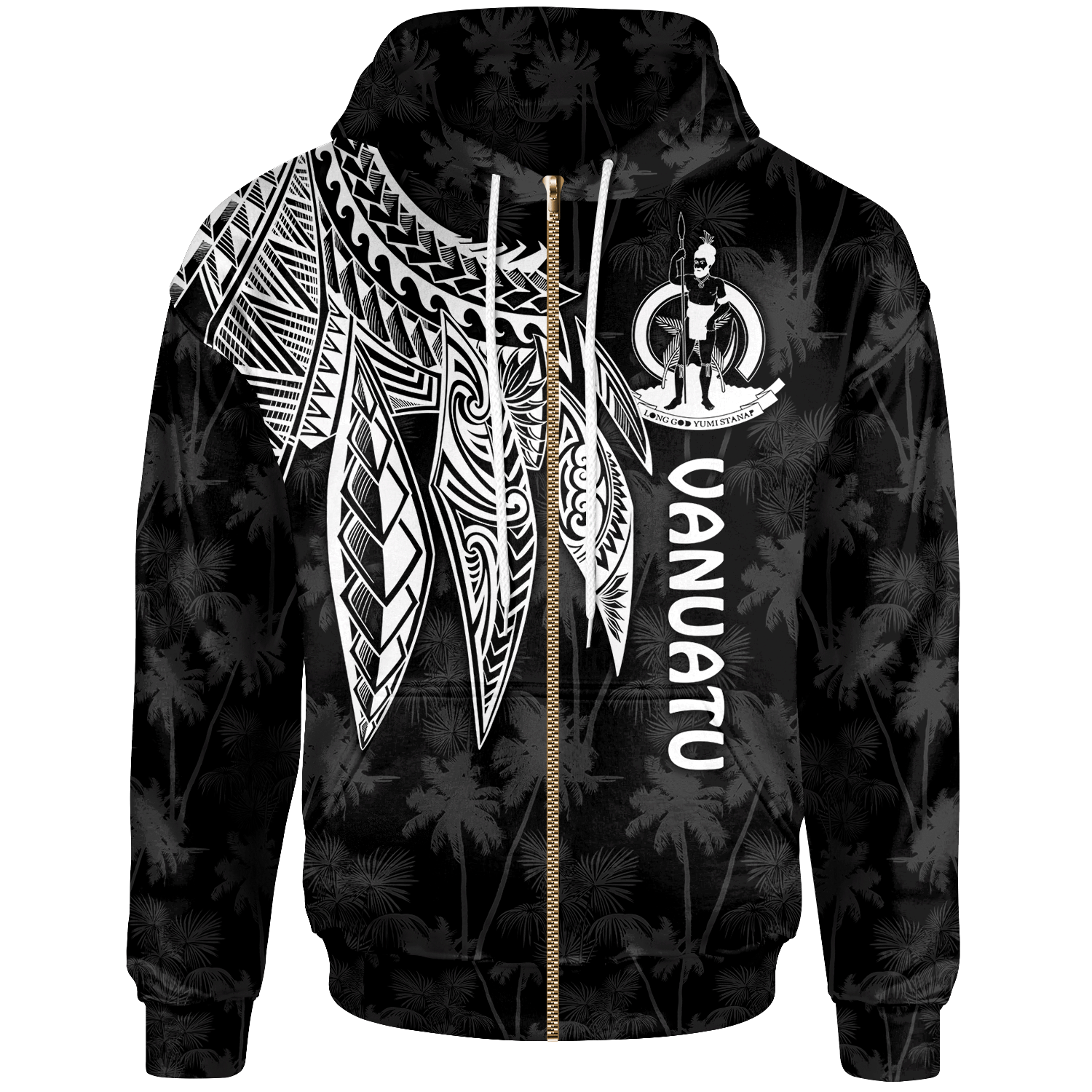 Vanuatu Zip up Hoodie Polynesian Wings (White) BN15 Unisex Blue - Polynesian Pride
