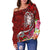 Fiji Women's Off Shoulder Sweater - Turtle Plumeria (Red) - Polynesian Pride