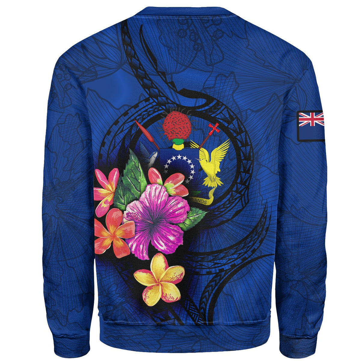 Cook Islands Polynesian Custom Personalised Sweater - Floral With Seal Blue - Polynesian Pride