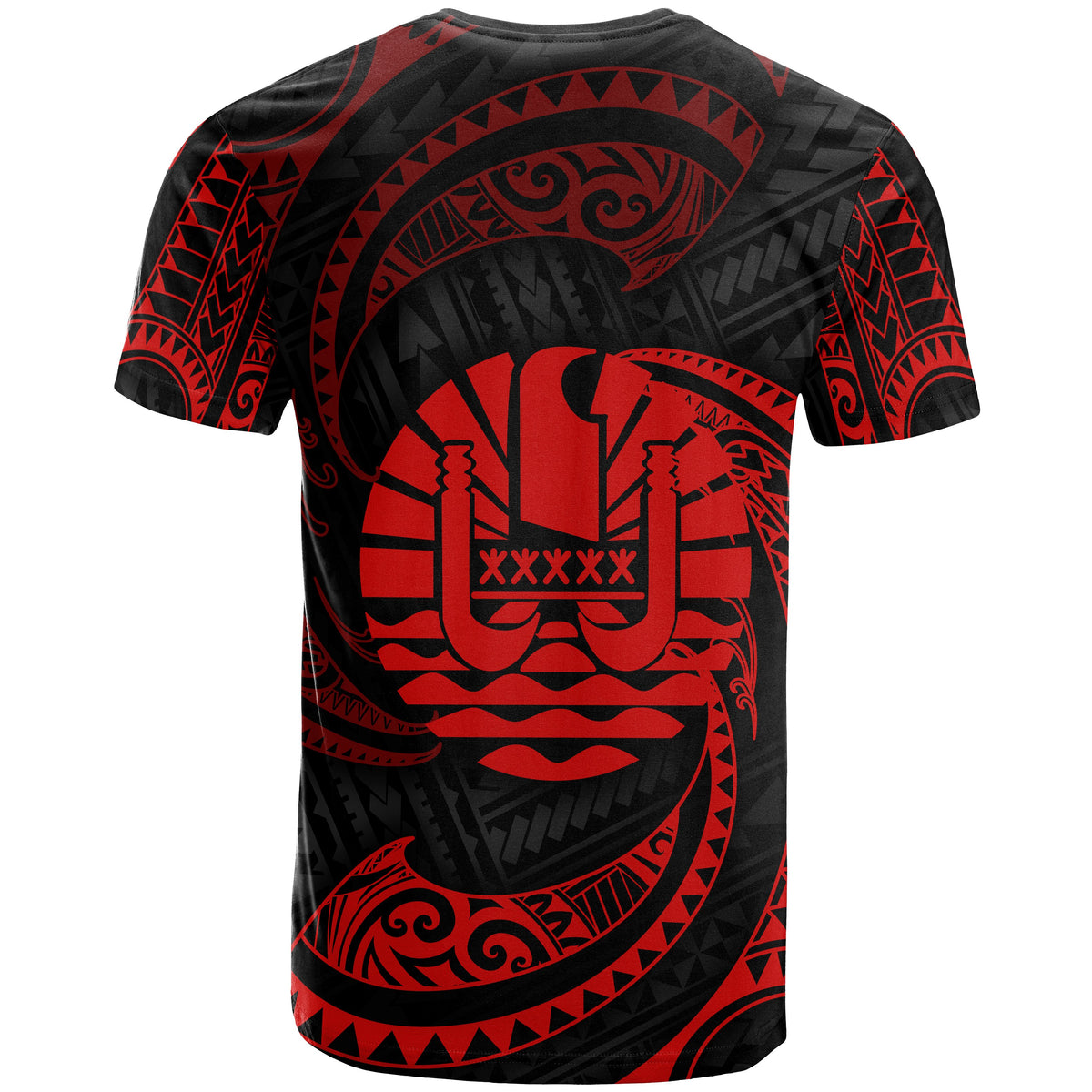 Tahiti Polynesian All Over T Shirt Red Tribal Wave - Polynesian Pride