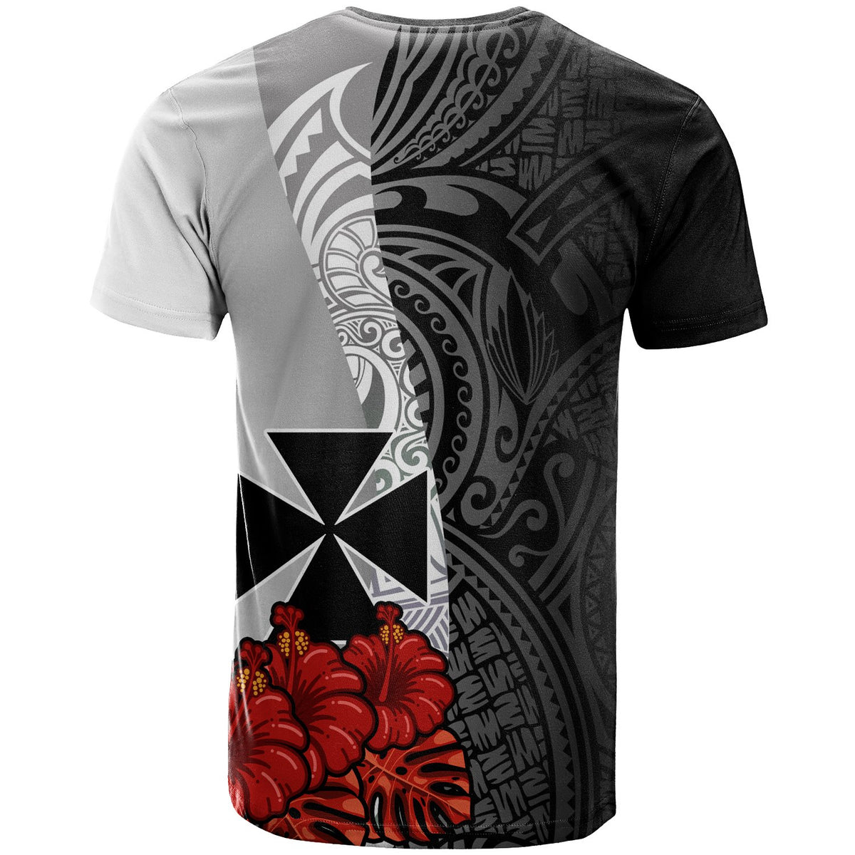 Wallis and Futuna Polynesian T Shirt Coat of Arms With Hibiscus White - Polynesian Pride