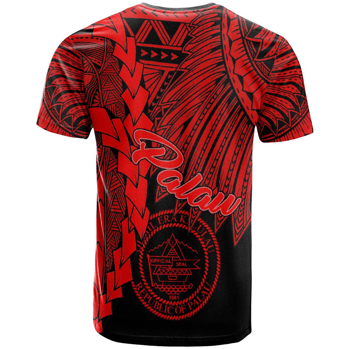 Palau Polynesian Custom T Shirt Tribal Wave Tattoo Red - Polynesian Pride