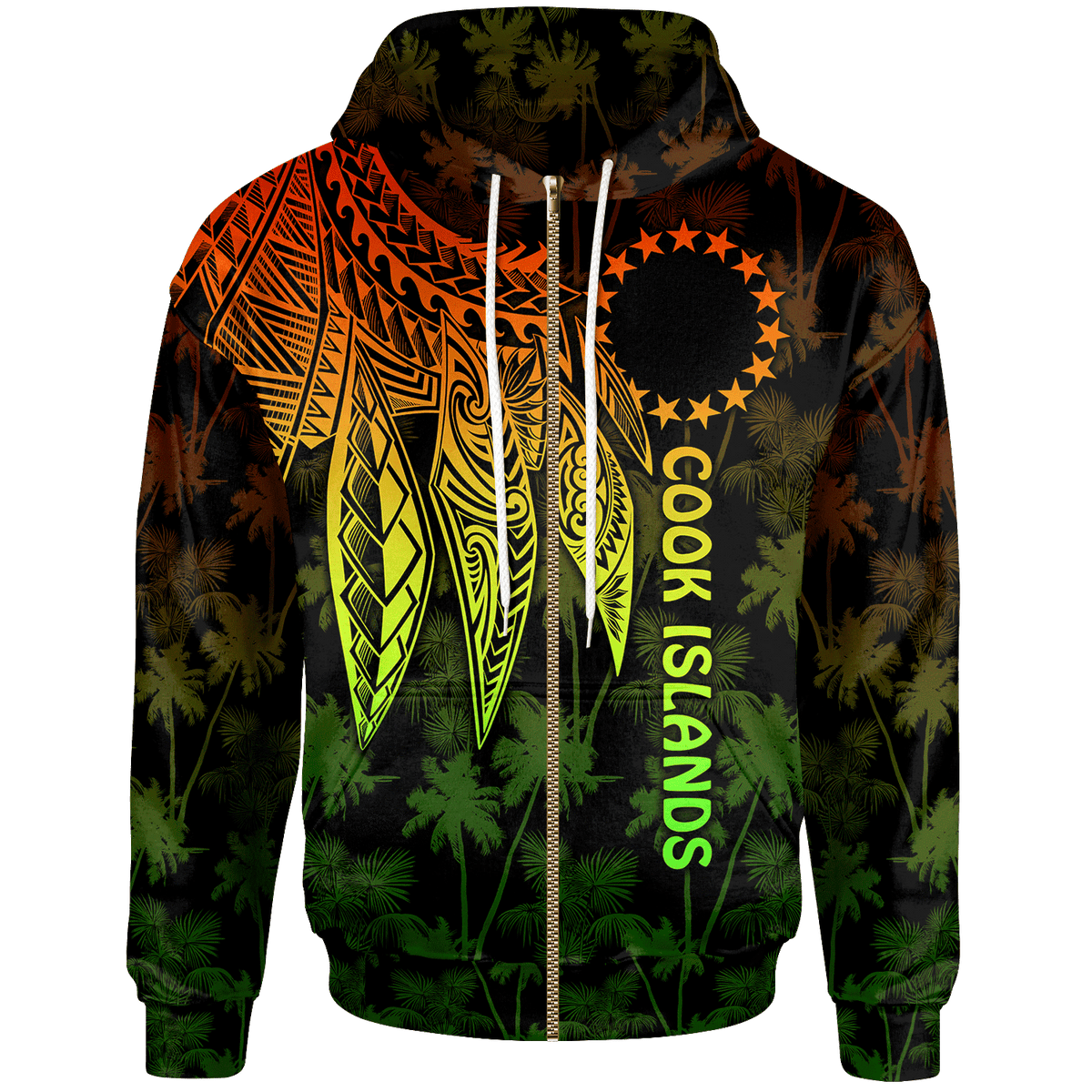 Cook Islands Zip up Hoodie Polynesian Wings (Reggae) Unisex Reggae - Polynesian Pride