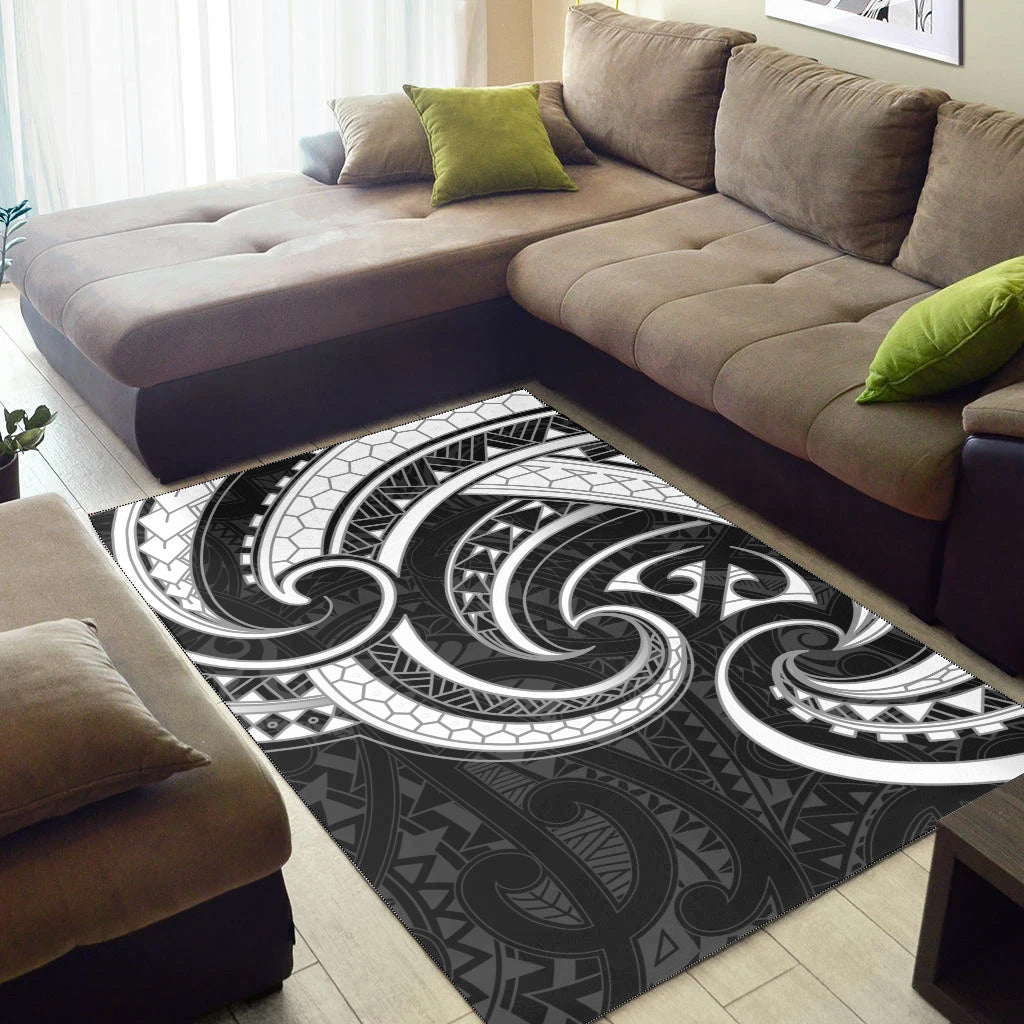 New Zealand Maori Mangopare Area Rug Polynesian - White RLT14 Black - Polynesian Pride