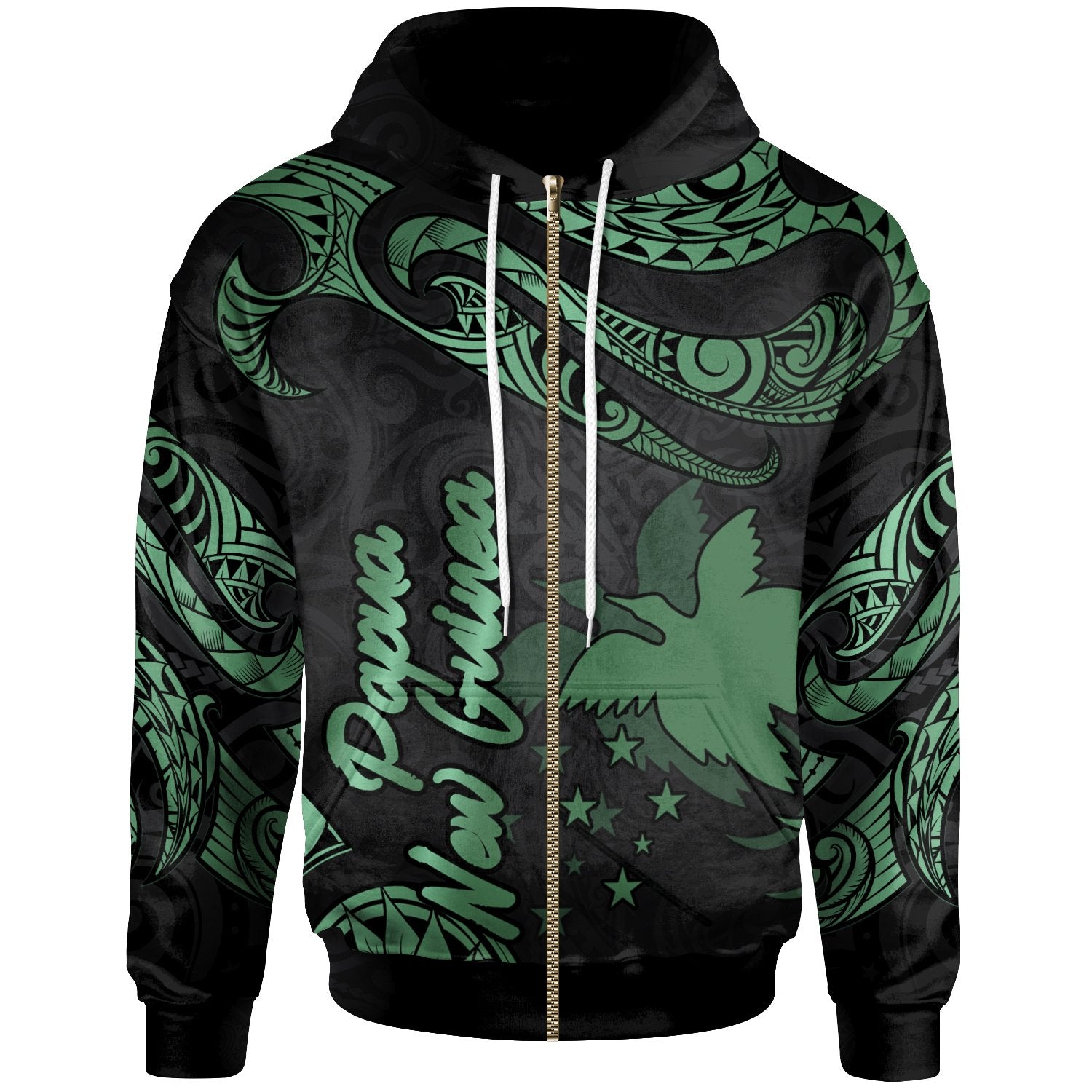 Papua New Guinea Polynesian Zip Hoodie Polynesian Tattoo Green Version Unisex Green - Polynesian Pride