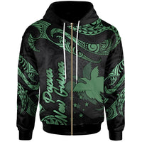 Papua New Guinea Polynesian Zip Hoodie Polynesian Tattoo Green Version Unisex Green - Polynesian Pride