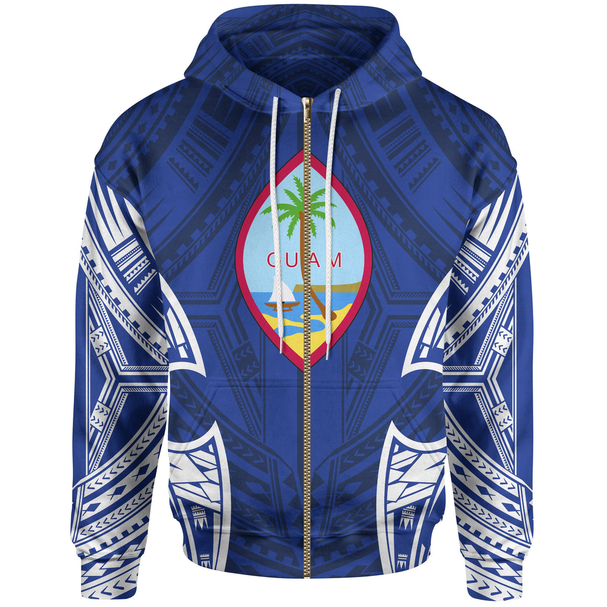 Guam Polynesian Zip up Hoodie Pattern With Seal Blue Version Unisex Blue - Polynesian Pride