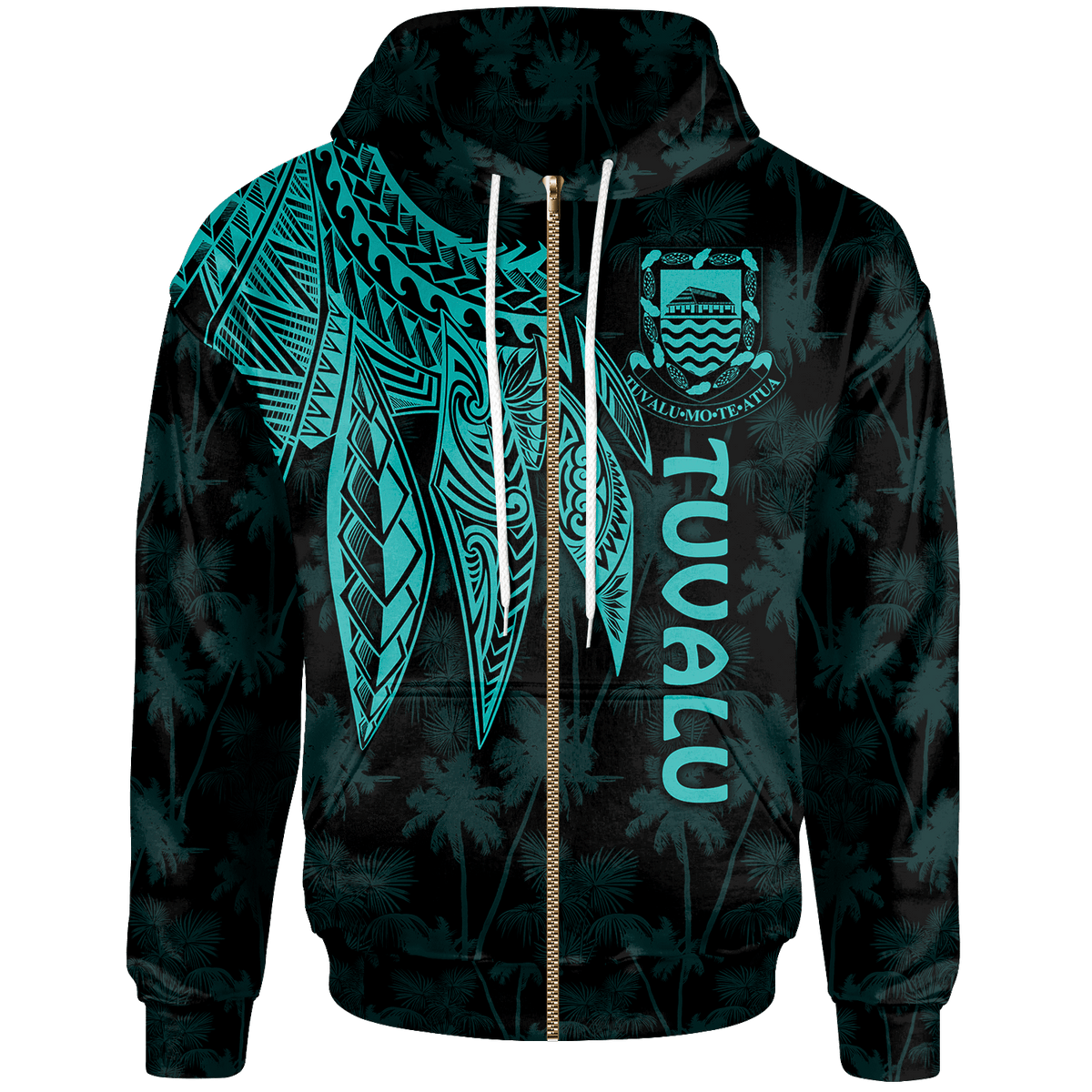 Tuvalu Zip up Hoodie Polynesian Wings (Turquoise) Unisex Turquoise - Polynesian Pride