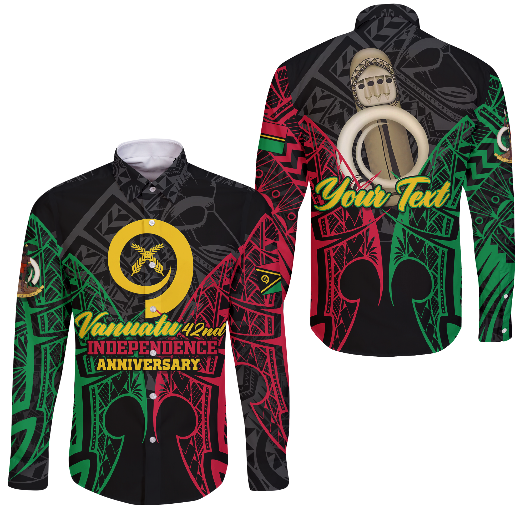 Custom Vanuatu 42nd Independence Anniversary Pride Long Sleeve Button Shirt - LT12 Unisex Black - Polynesian Pride