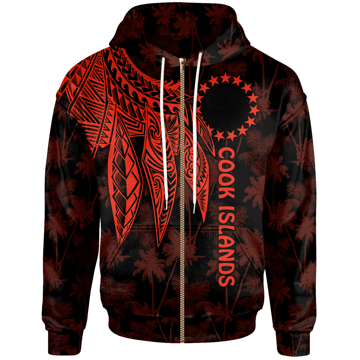 Cook Islands Zip up Hoodie Polynesian Wings (Red) Unisex Red - Polynesian Pride