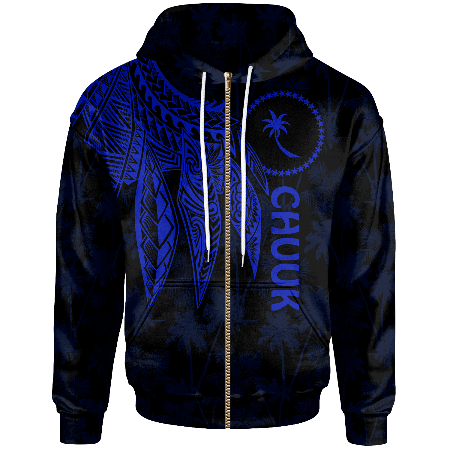 Chuuk Zip up Hoodie Polynesian Wings (Blue) Unisex Blue - Polynesian Pride