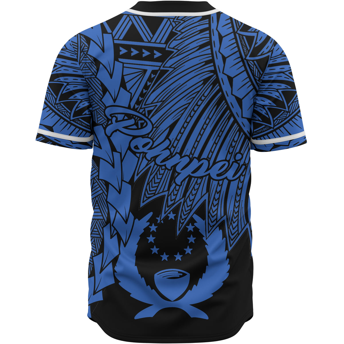 Pohnpei Polynesian Baseball Shirt - Tribal Wave Tattoo Blue - Polynesian Pride