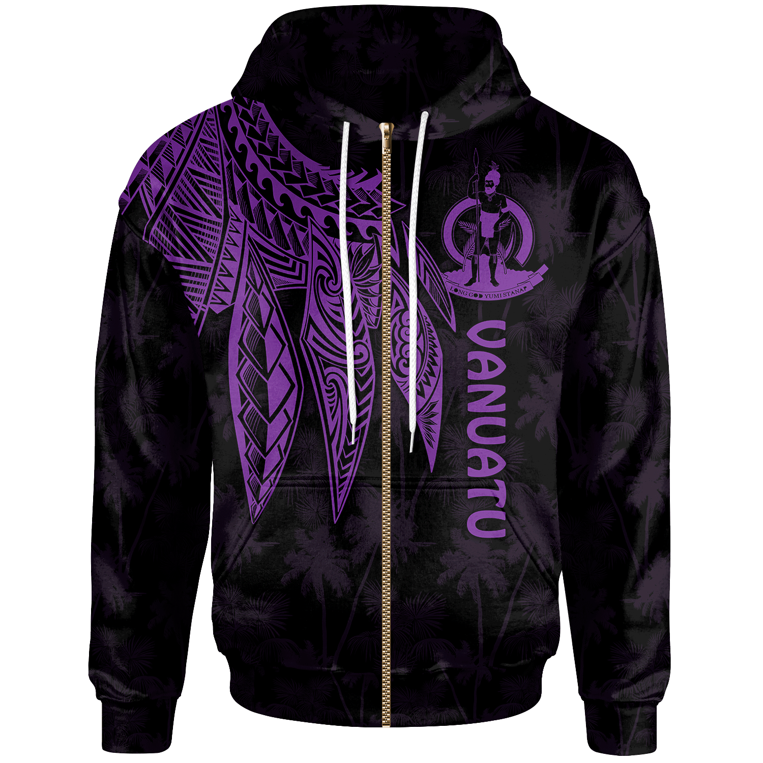 Vanuatu Zip up Hoodie Polynesian Wings (Purple) Unisex Purple - Polynesian Pride