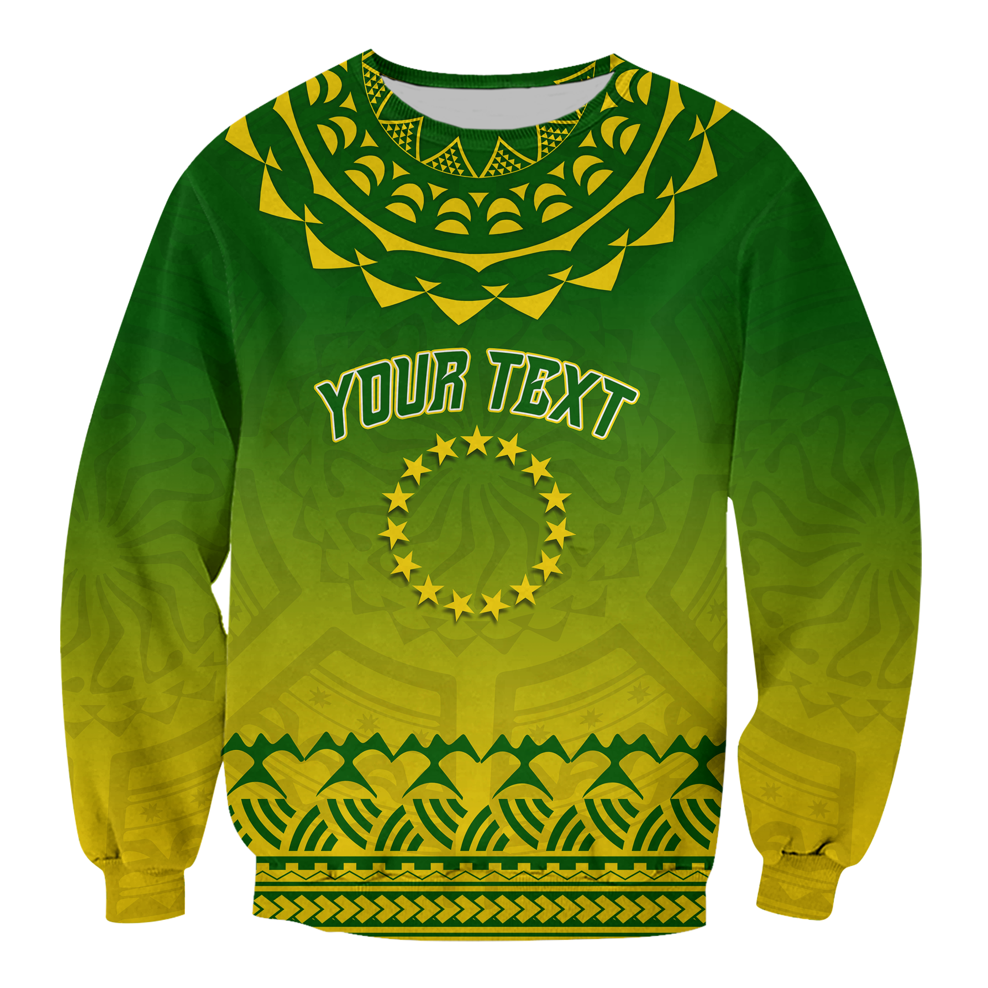 (Custom Personalised) Cook Islands Turtle With Tribal Sweatshirt - LT12 Unisex Green - Polynesian Pride