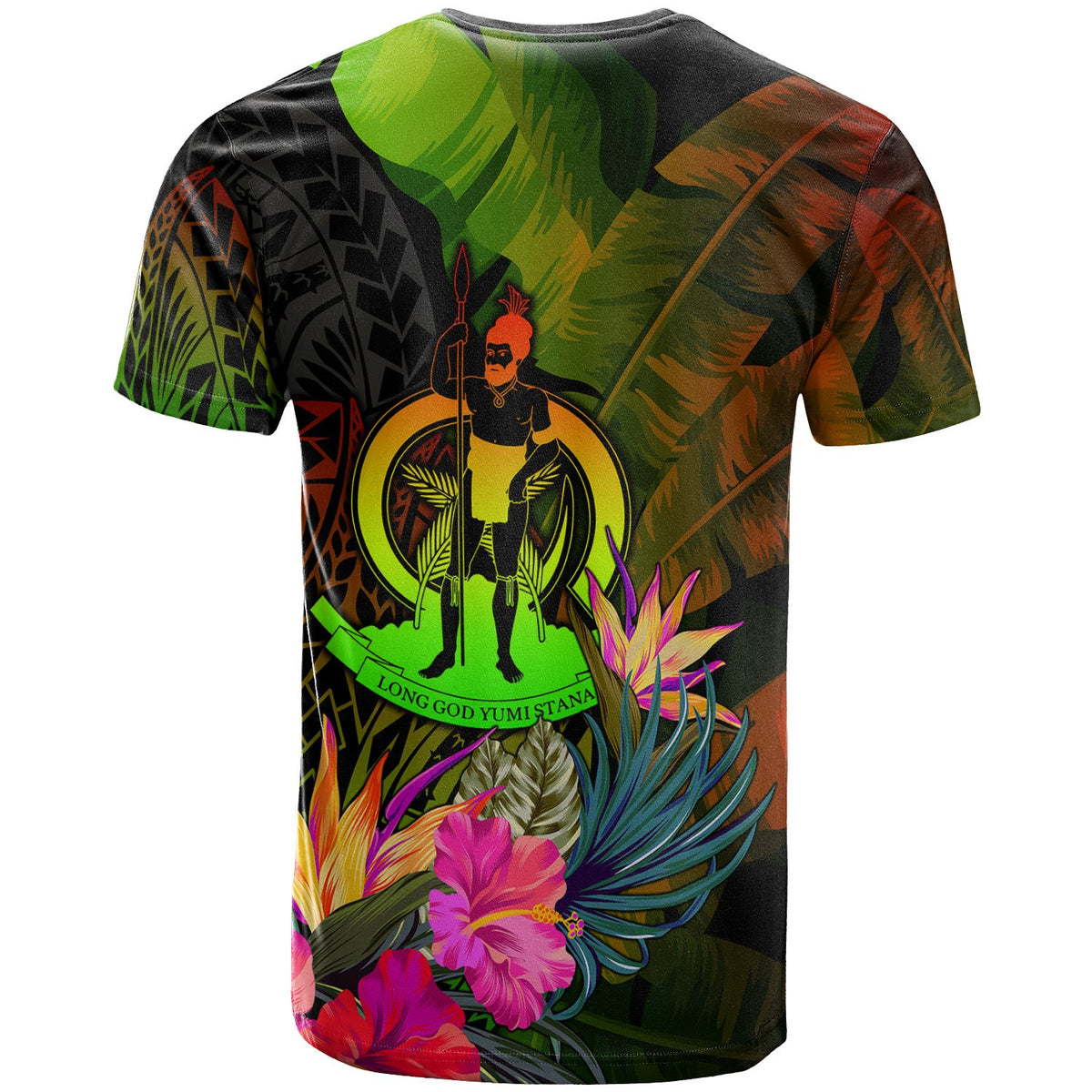 Vanuatu Polynesian T Shirt Hibiscus and Banana Leaves - Polynesian Pride