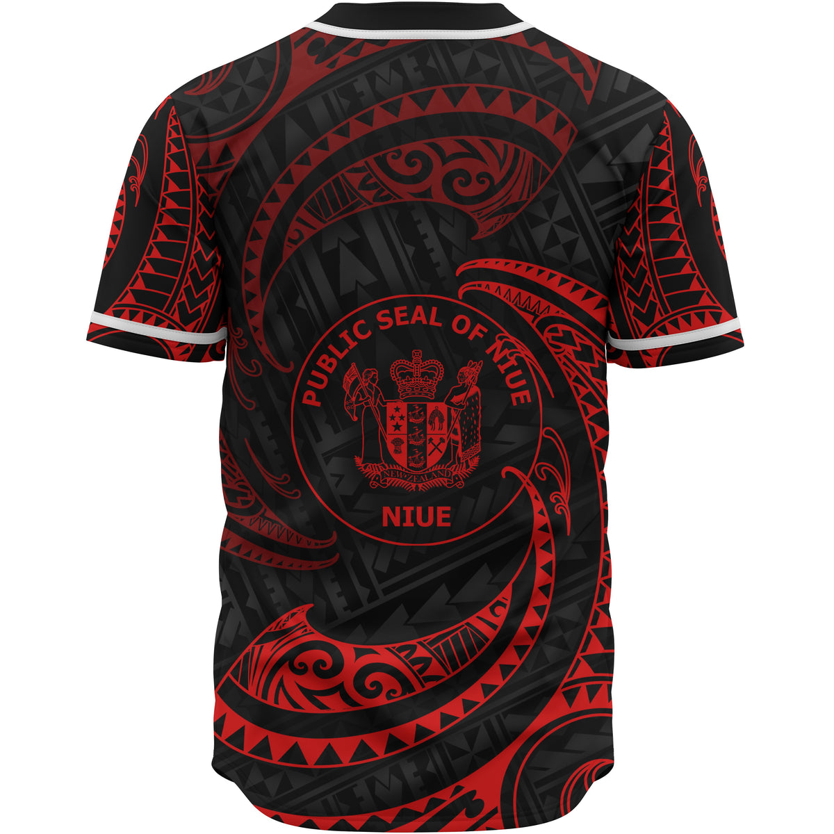 Niue Polynesian Custom Personalised Baseball Shirt - Red Tribal Wave - Polynesian Pride