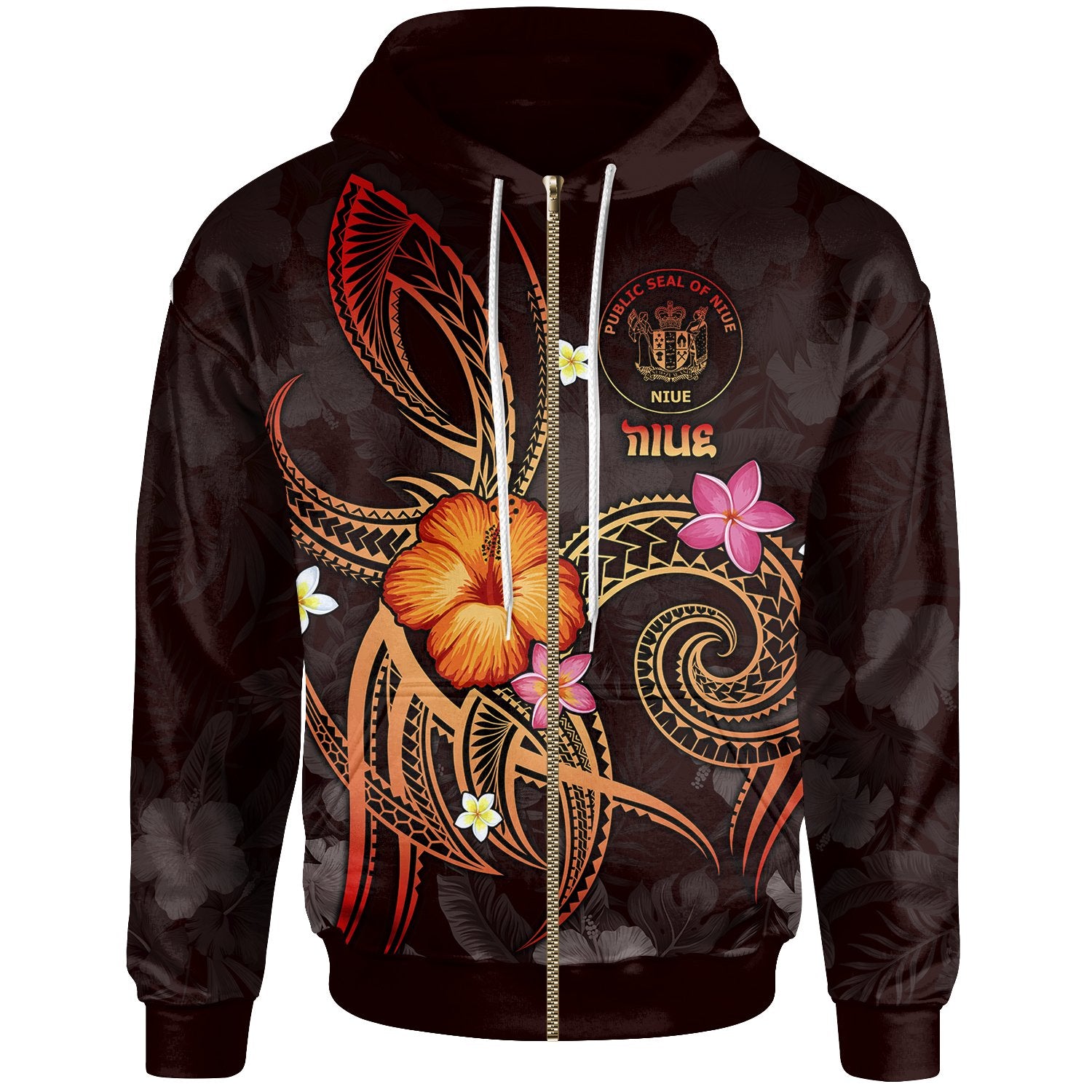 Niue Polynesian Zip up Hoodie Legend of Niue (Red) Unisex Red - Polynesian Pride