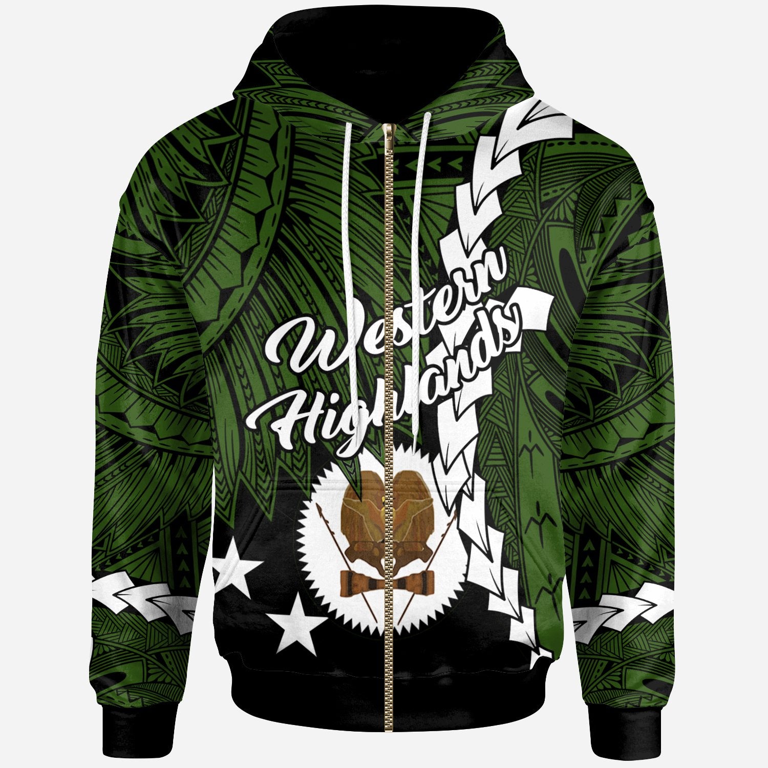 Papua New Guinea Western Highlands Province Polynesian Zip Hoodie Tribal Wave Tattoo Unisex Green - Polynesian Pride
