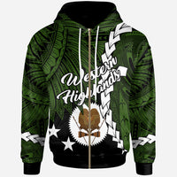 Papua New Guinea Western Highlands Province Polynesian Zip Hoodie Tribal Wave Tattoo Unisex Green - Polynesian Pride