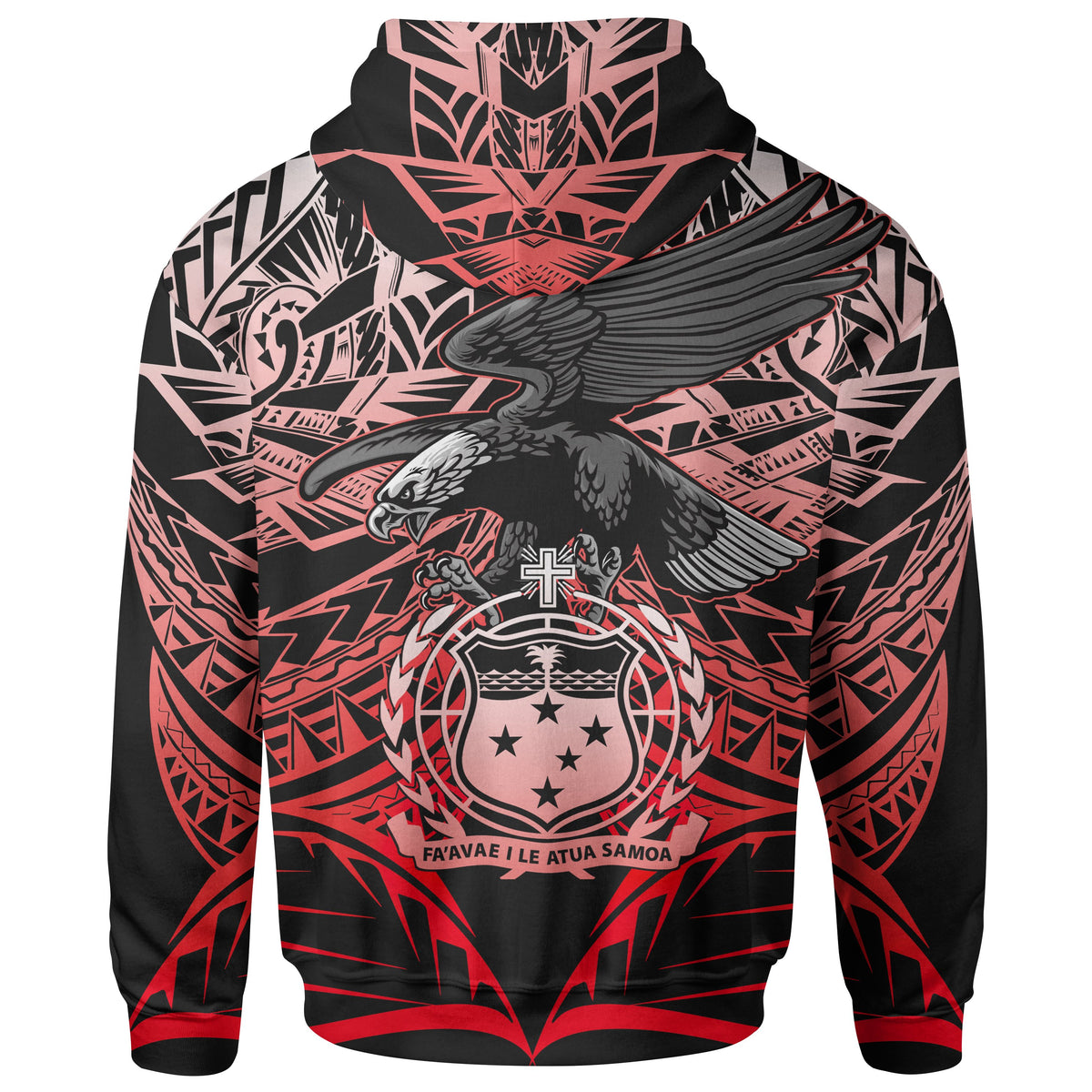 Samoa Polynesian ll Over Hoodie Eagle Tribal Pattern Red - Polynesian Pride