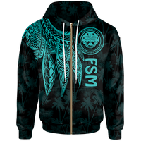Federated States of Micronesia Zip up Hoodie Polynesian Wings (Turquoise) Unisex Turquoise - Polynesian Pride