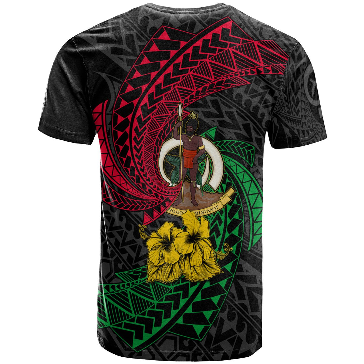 Vanuatu Custom T Shirt Flag Spiral Pattern Hibiscus - Polynesian Pride
