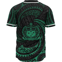 Samoa Polynesian Custom Personalised Baseball Shirt - Green Tribal Wave - Polynesian Pride