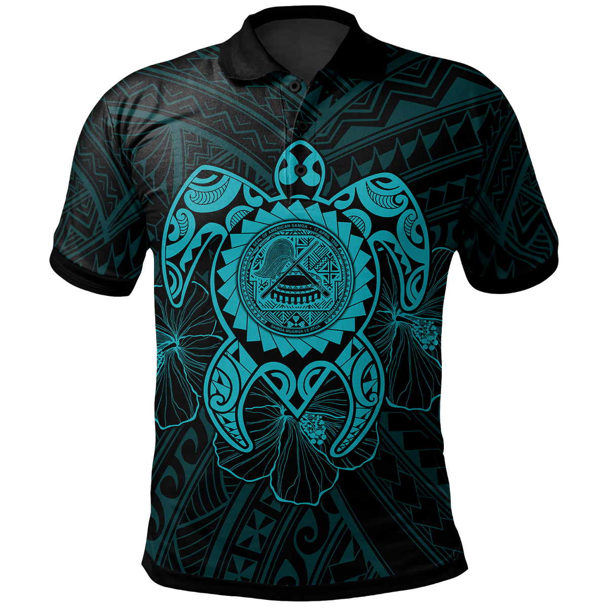 American Samoa Polynesian Polo Shirt Vintage Polynesian Turtle (Turquoise) Unisex Turquoise - Polynesian Pride