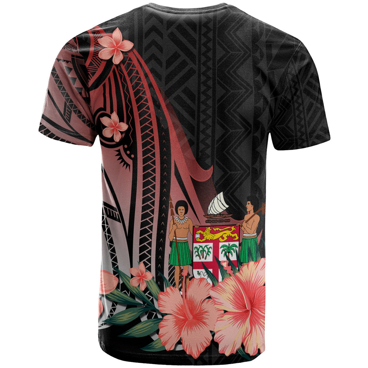 Fiji T Shirt Red Polynesian Hibiscus Pattern Style - Polynesian Pride
