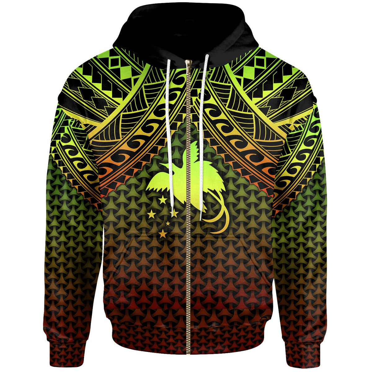 Polynesian Papua New Guinea Zip up Hoodie Reggae Vintage Polynesian Patterns Unisex Reggae - Polynesian Pride