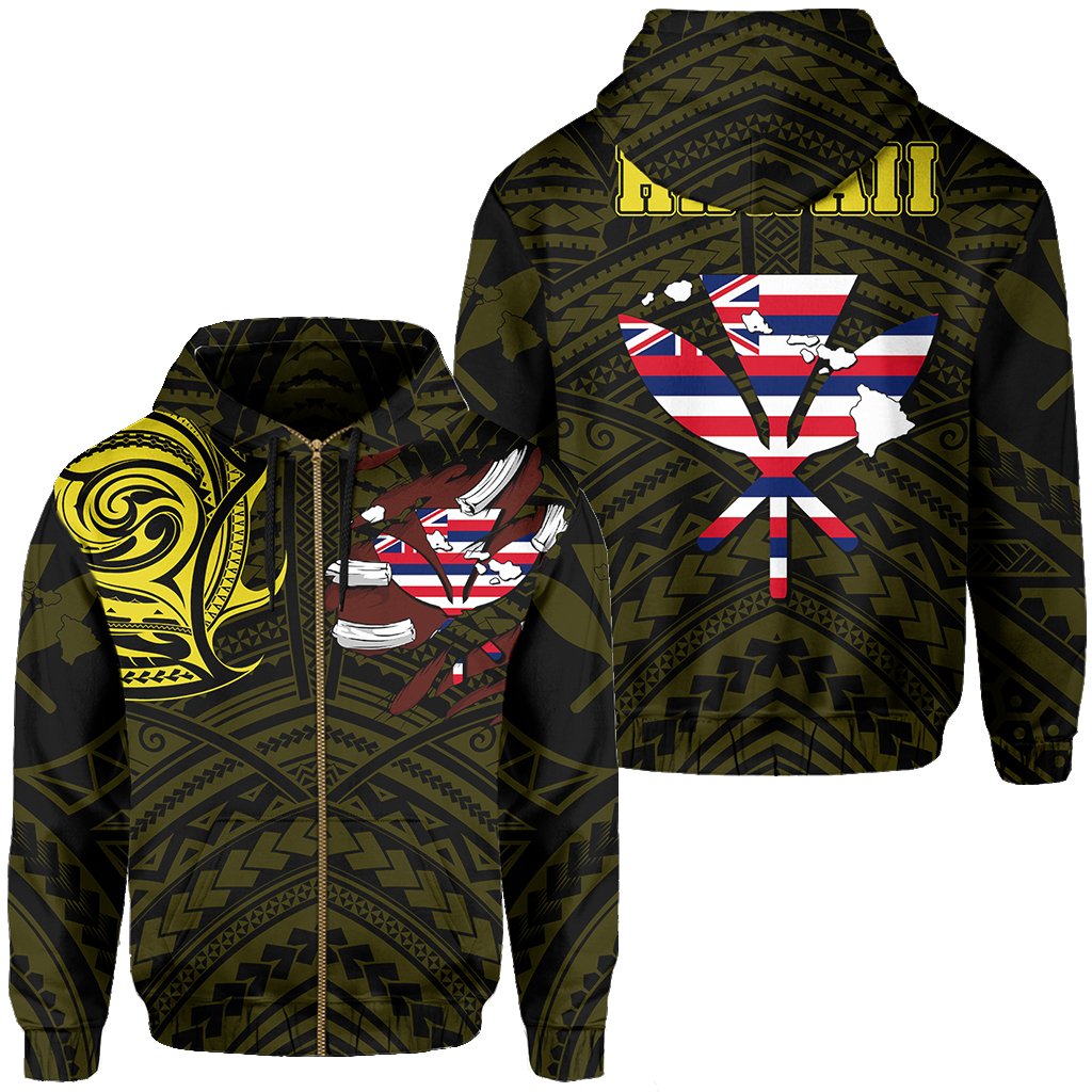 Hawaiian Kanaka Hoodie (Zipper) Heart Tattoo Yellow Unisex White - Polynesian Pride