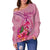 Papua New Guinea Polynesian Women's Off Shoulder Sweater - Floral With Seal Pink - Polynesian Pride