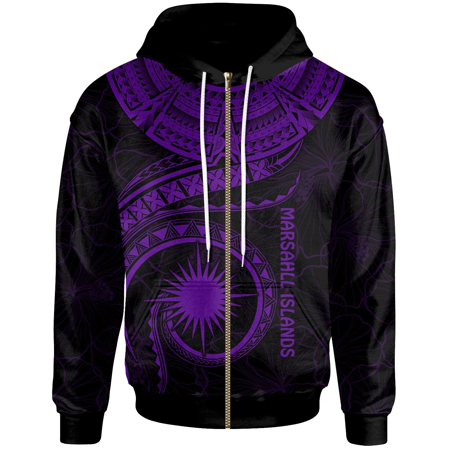 Marshall Islands Polynesian Zip up Hoodie Marshall Islands Waves (Purple) Unisex Purple - Polynesian Pride