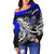 Samoa Women's Off Shoulder Sweater - Tribal Jungle Pattern Blue Color - Polynesian Pride