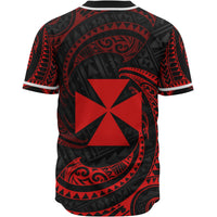 Wallis and Futuna Polynesian Baseball Shirt - Red Tribal Wave - Polynesian Pride