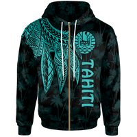 Tahiti Zip up Hoodie Polynesian Wings (Turquoise) Unisex Turquoise - Polynesian Pride