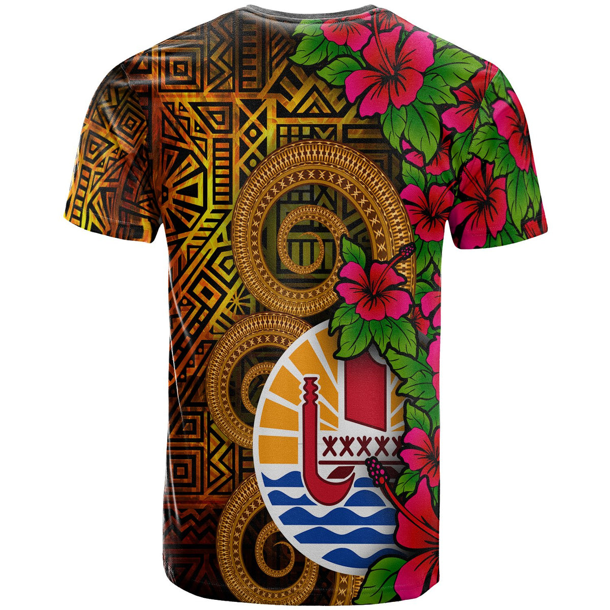 Tahiti Polynesian T Shirt Tiki With Hibiscus - Polynesian Pride