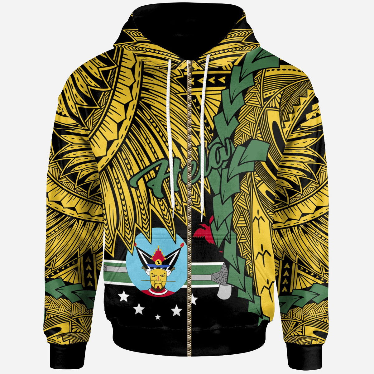 Papua New Guinea Hela Province Polynesian Zip Hoodie Tribal Wave Tattoo Unisex Yellow - Polynesian Pride