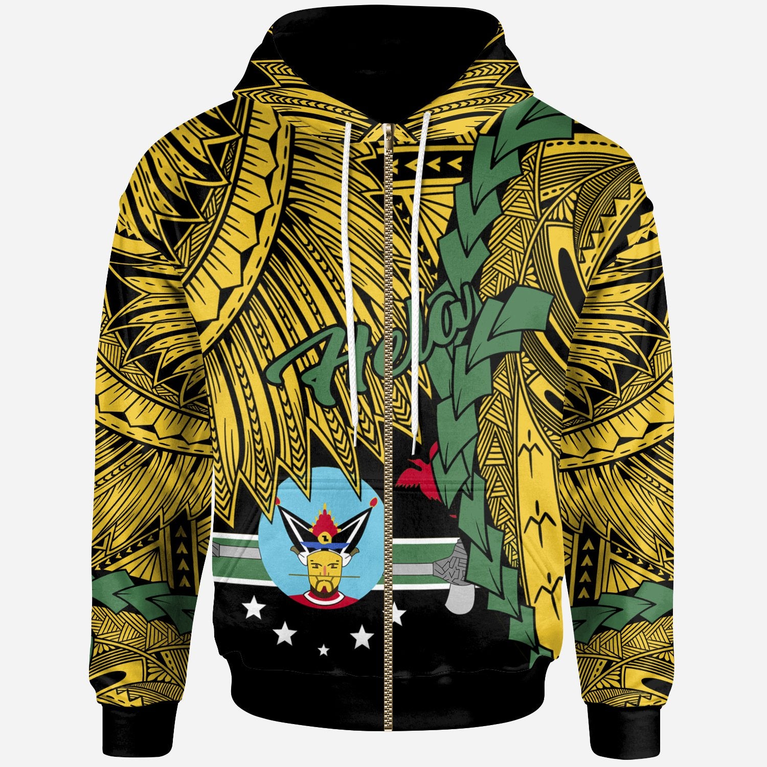 Papua New Guinea Hela Province Polynesian Zip Hoodie Tribal Wave Tattoo Unisex Yellow - Polynesian Pride
