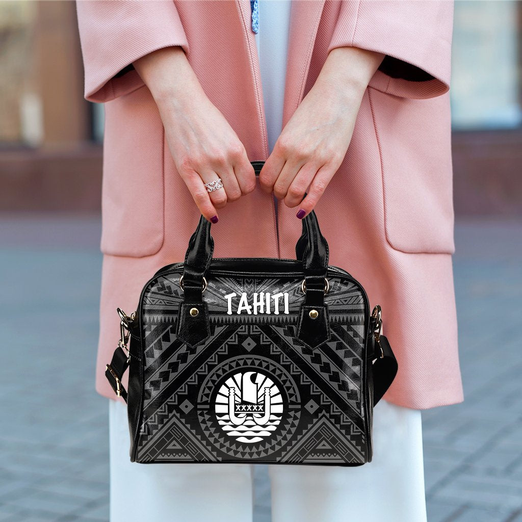 Tahiti Shoulder Handbag - Tahiti Seal In Polynesian Tattoo Style (Black) - Polynesian Pride