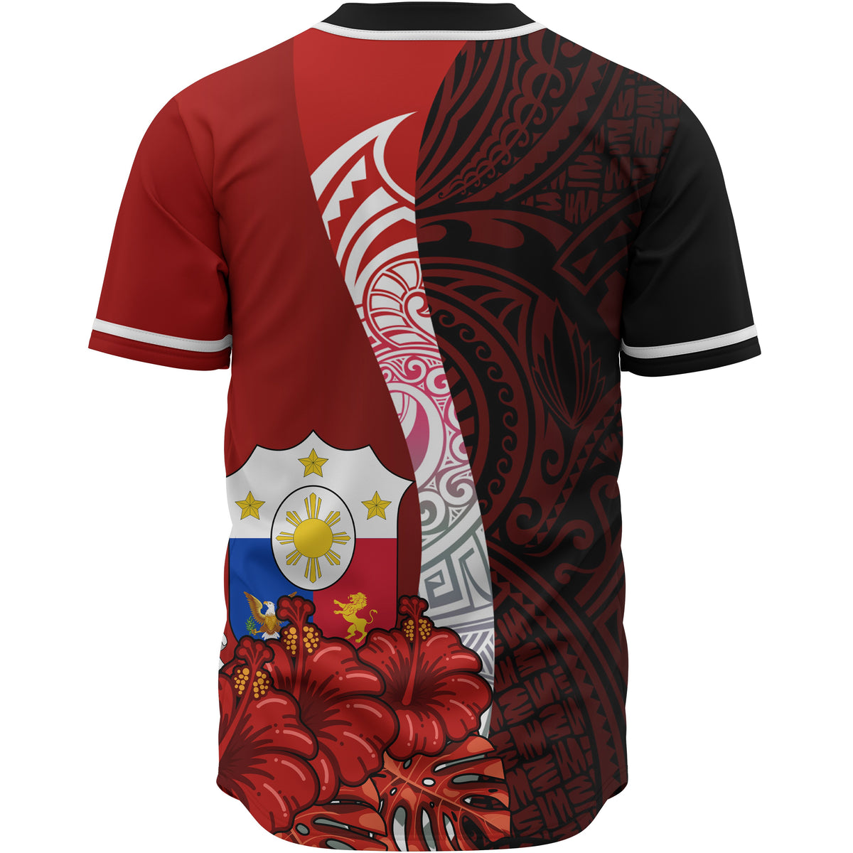 Philippines Polynesian Baseball Shirt - Coat Of Arm With Hibiscus - Polynesian Pride