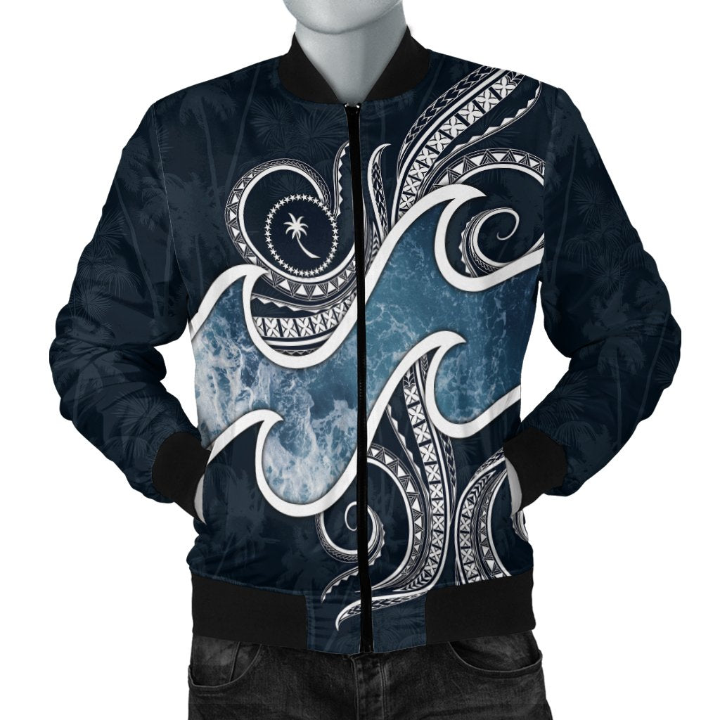 Chuuk Islands Polynesian Men's Bomber Jacket - Ocean Style Blue - Polynesian Pride