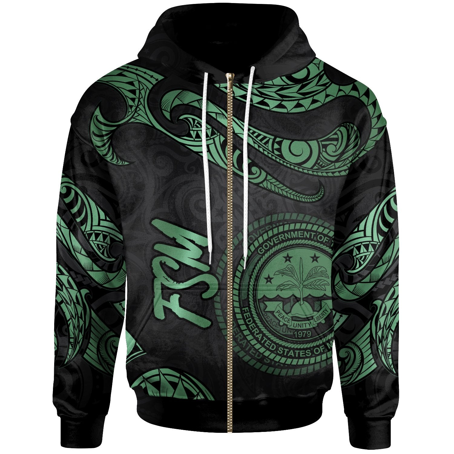 Federated States of Micronesia Zip Hoodie Polynesian Tattoo Green Version Unisex Green - Polynesian Pride
