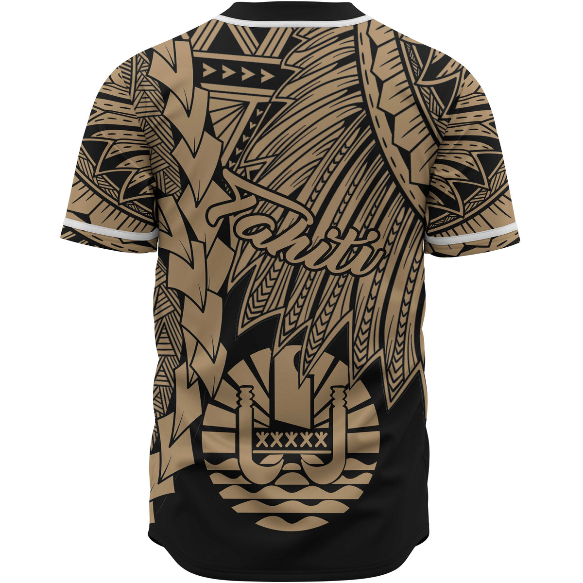 Tahiti Polynesian Baseball Shirt - Tribal Wave Tattoo Gold - Polynesian Pride