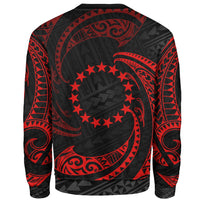 Cook Islands Polynesian Custom Personalised Sweater - Red Tribal Wave - Polynesian Pride