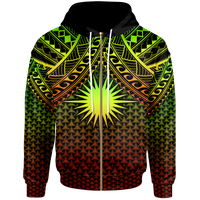 Polynesian Marshall Islands Zip up Hoodie Reggae Vintage Polynesian Patterns Unisex Reggae - Polynesian Pride