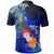 Cook Islands Custom Polo Shirt Humpback Whale with Tropical Flowers (Blue) - Polynesian Pride