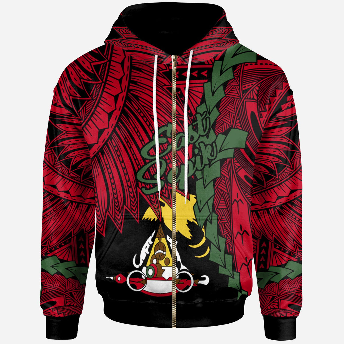 Papua New Guinea East Sepik Province Polynesian Zip Hoodie Tribal Wave Tattoo Unisex Red - Polynesian Pride