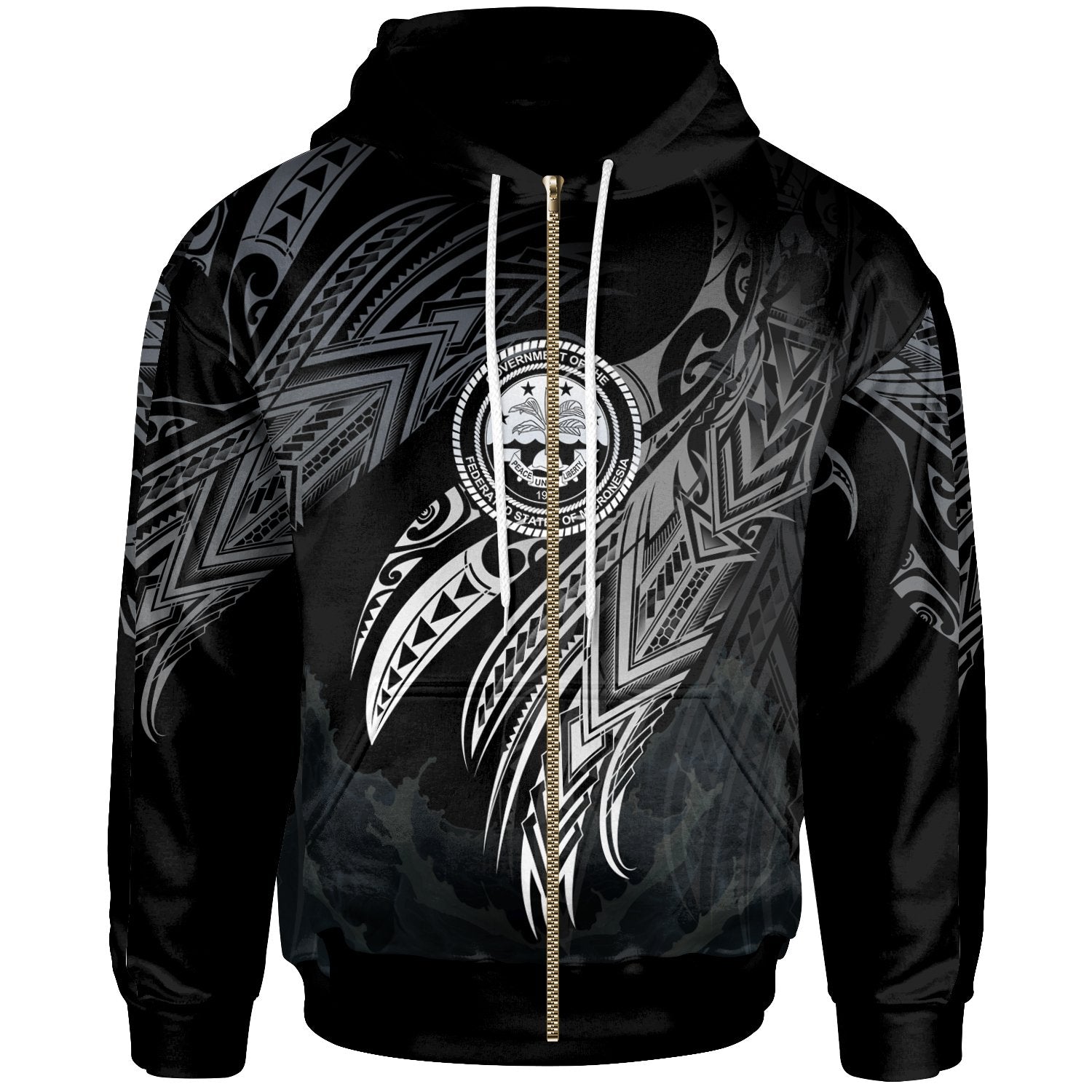 FMS Polynesian Zip Hoodie Legend White Version Unisex Black - Polynesian Pride